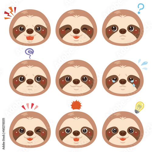 ナマケモノのイラストセット　顔表情のみ