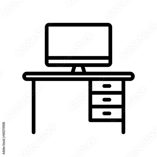 Work Desk with Computer Icon. Office or Remote Workspace Symbol