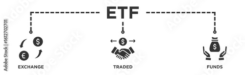 ETF banner web icon illustration concept Exchange Traded Funds Stock Market Investment with icon of money, cash flow, trading, transaction, bank, accounting, and growth