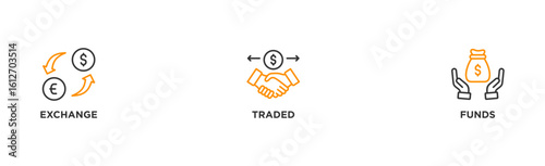 ETF banner web icon illustration concept Exchange Traded Funds Stock Market Investment with icon of money, cash flow, trading, transaction, bank, accounting, and growth
