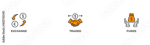 ETF banner web icon illustration concept Exchange Traded Funds Stock Market Investment with icon of money, cash flow, trading, transaction, bank, accounting, and growth