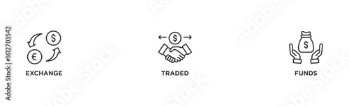 ETF banner web icon illustration concept Exchange Traded Funds Stock Market Investment with icon of money, cash flow, trading, transaction, bank, accounting, and growth