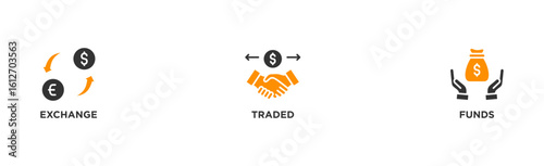 ETF banner web icon illustration concept Exchange Traded Funds Stock Market Investment with icon of money, cash flow, trading, transaction, bank, accounting, and growth