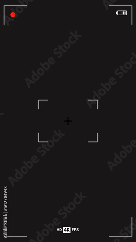 Smartphone camera viewfinder frame. Camera video recording screen template for overlay With black background