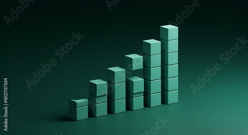 Ascending Teal Cubes: A Minimalist Bar Graph on Emerald Green Gradient
