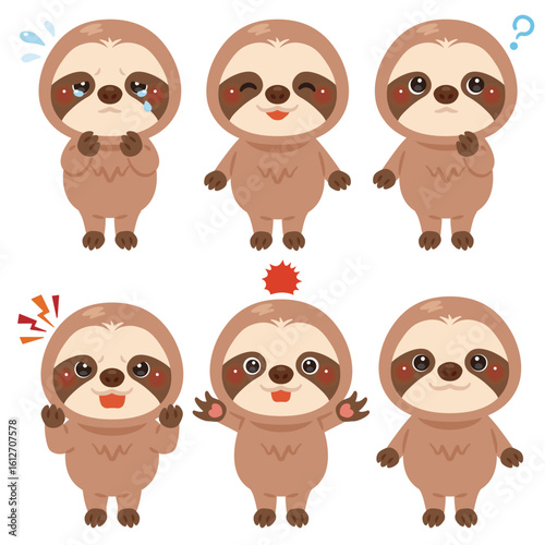 ナマケモノのキャラクターイラスト　表情セット