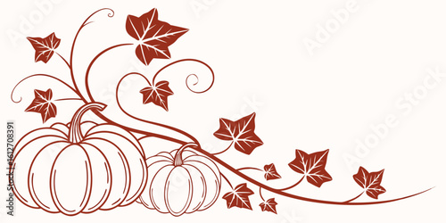 Elegant Autumnal Design with Pumpkins and Ivy Vines in a Brown Color Palette
