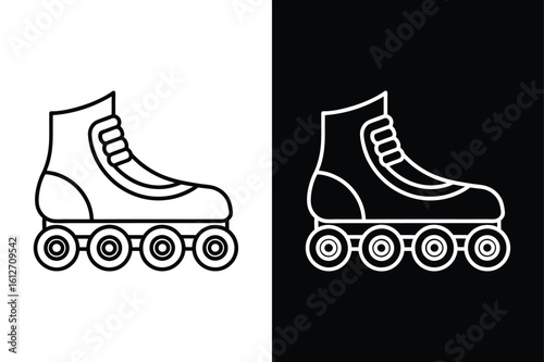 Inline Skates Icon Vector. Clean Line Art on Black and White Background