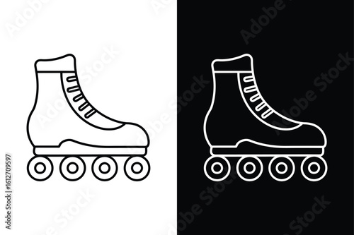 Roller Skate Outline Icon. Black and White Line Art for Sports Design