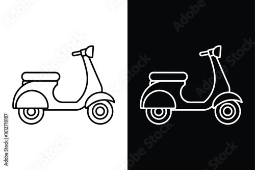 Scooter Motorcycle Line Art Illustration. Black and White Vector Style
