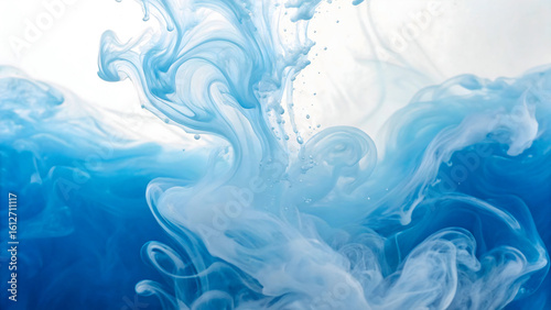 Artistic paint swirl with transparent blue and white liquid effect creates a dreamy wave illusion