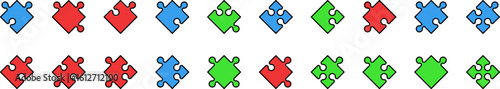 Set of Filled Color Icons of Puzzle. Minimalistic Linear Pictogram for Web and Graphic Design, Apps, Banners, Social Network and Cards