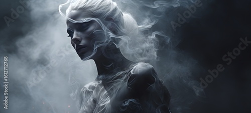 a light demon , coming out of the smoke, Generative AI