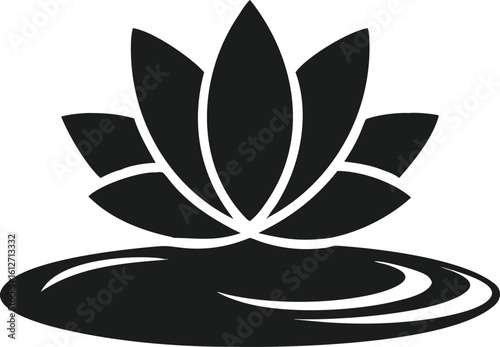 Elegant silhouette of a white lily flower floating on calm water surface with a simple design