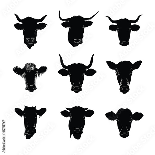 cattle head silhouette set, Black & White silhouette set 