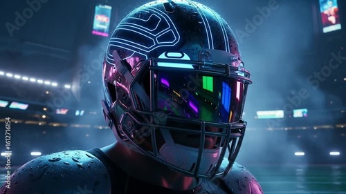 Neon Nights: Futuristic American Football Player, Cinematic Close-Up
