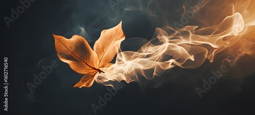 a light orange leaf , coming out of the smoke, Generative AI
