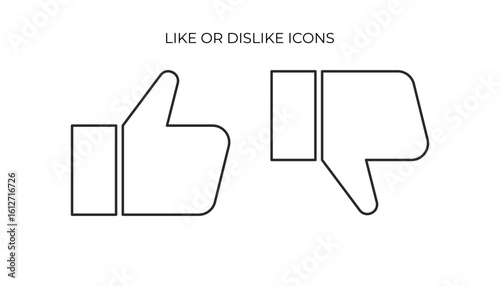 Simple line art depicting a thumbs-up (like) and a thumbs-down (dislike) hand gesture, commonly used for feedback or ratings.