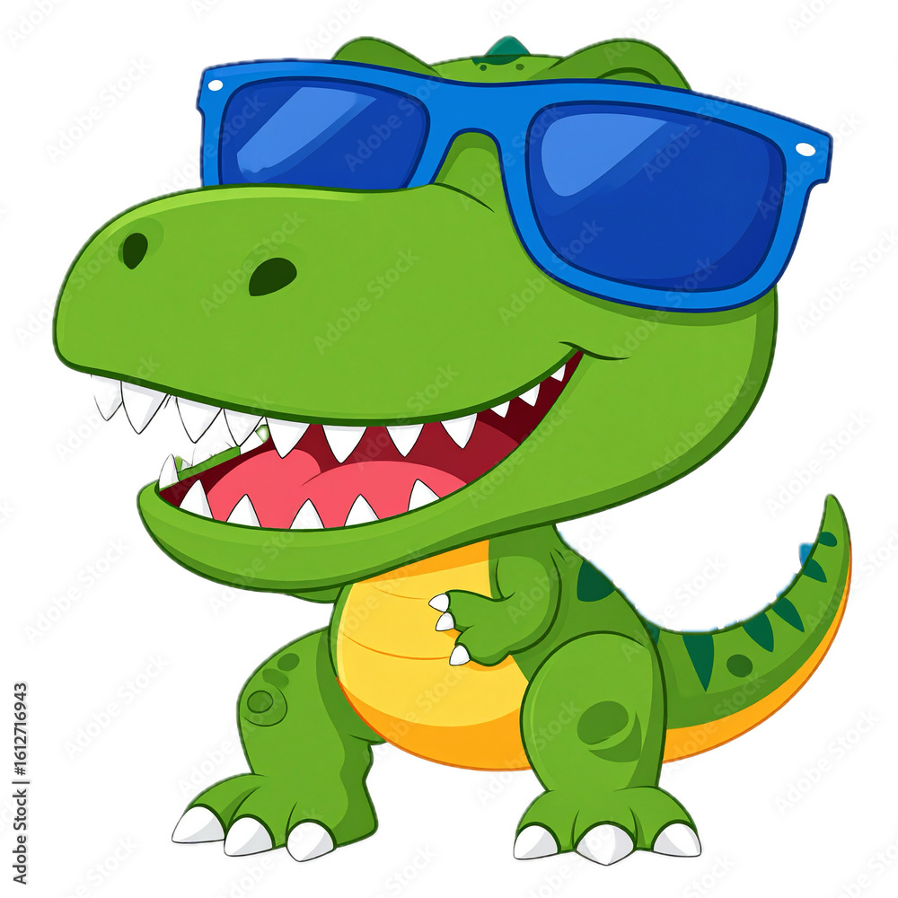 Naklejka premium Cool T Rex Dinosaur Wearing Sunglasses Fun Cartoon Illustration transparent image.