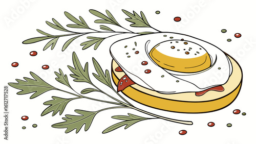 Delicious breakfast toast with fried egg and fresh herbs food photography illustration style image vector art
