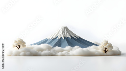 Mount Fuji Sculpture With Clouds And Trees