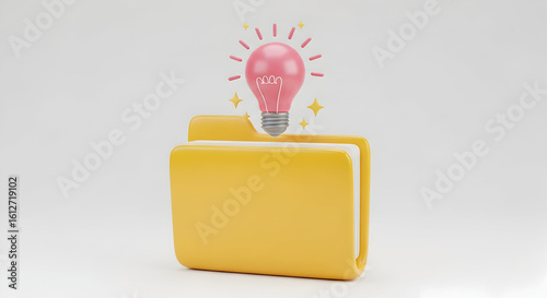 Wallpaper Mural Bright Yellow Folder with Light Bulb Icon and Storage Files for Creative Projects Torontodigital.ca