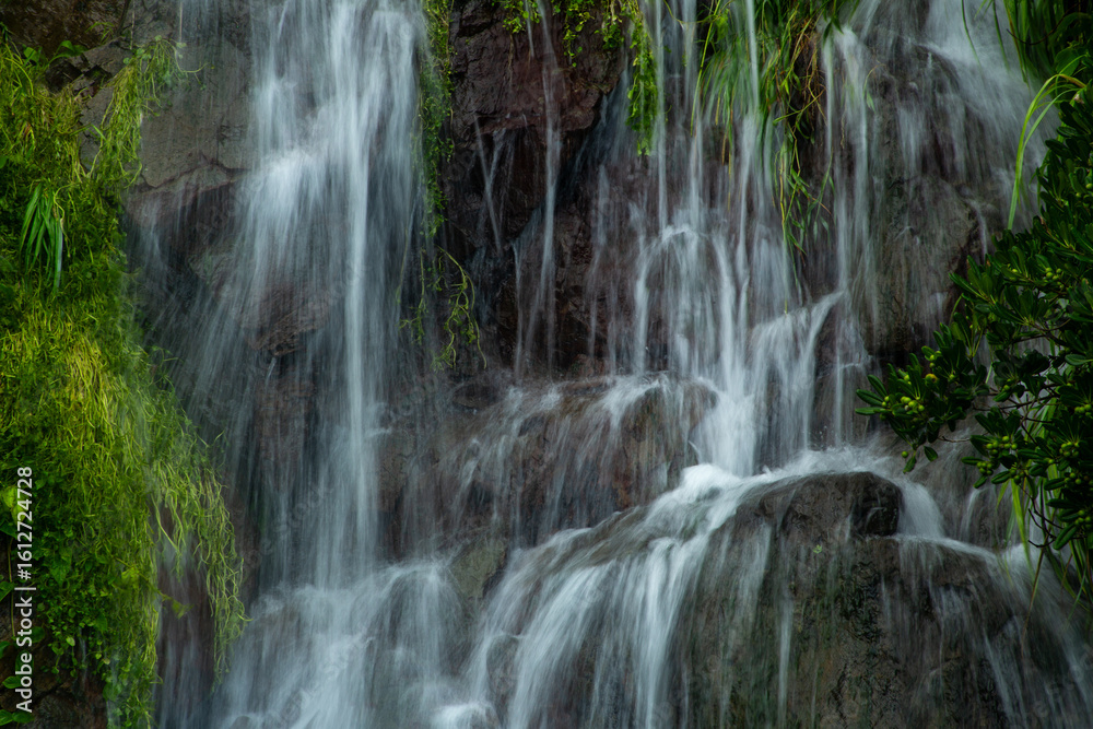 Obraz premium 奄美大島の夏の風景。糸をひく水の流れ。