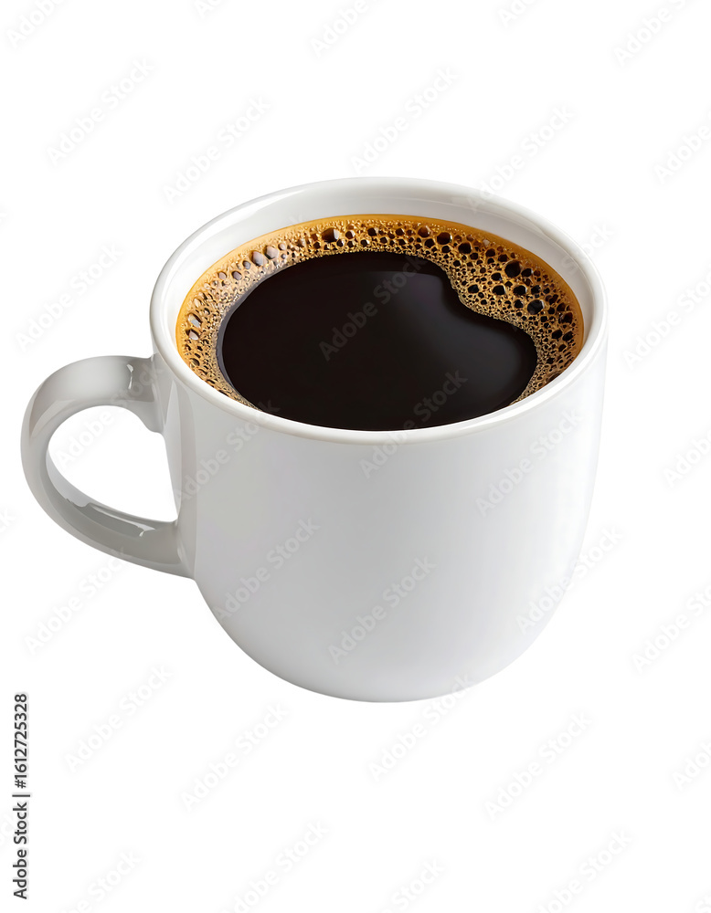 A white mug filled with freshly brewed dark coffee, isolated on transparent background. A white mug filled with freshly brewed dark coffee, isolated on transparent background.
