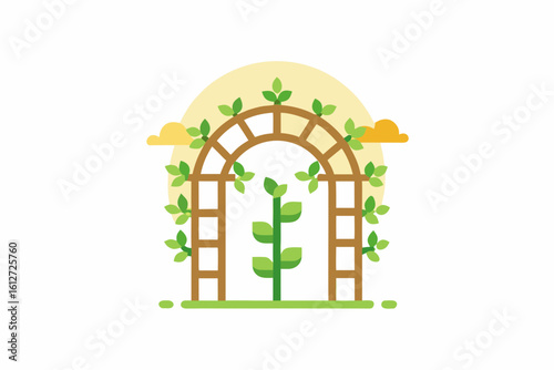backyard trellis with climbing plant vector