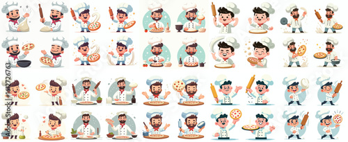 Happy chef tossing pizza dough