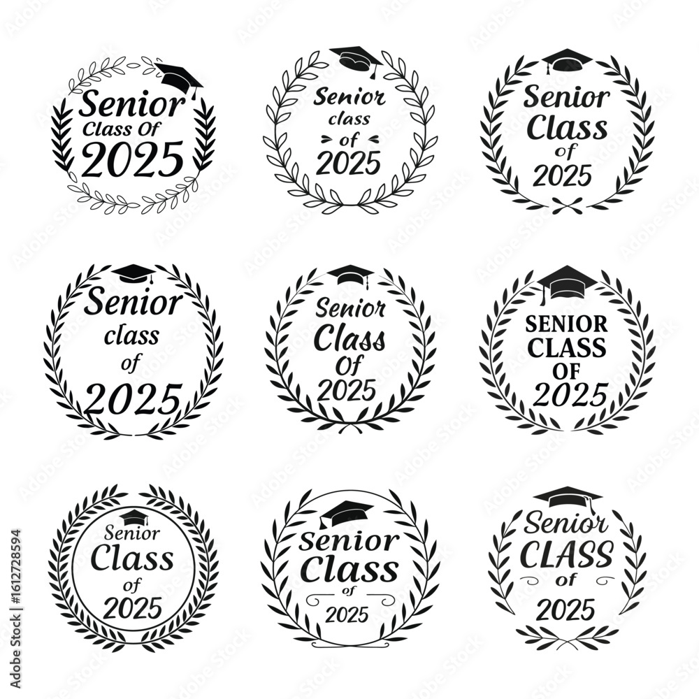 Fototapeta premium Senior class of 2025 laurel wreath back to school t shirt design bundle pack