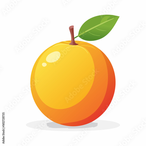 Vibrant cartoon orange illustration with lush green leaf conveying freshness and vitality