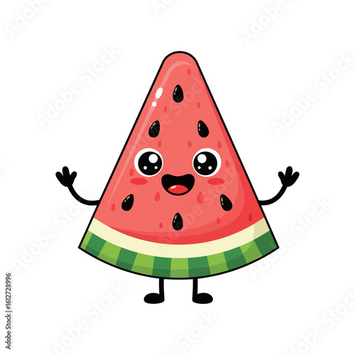 Adorable Cartoon Watermelon Slice Waving Happily illustration