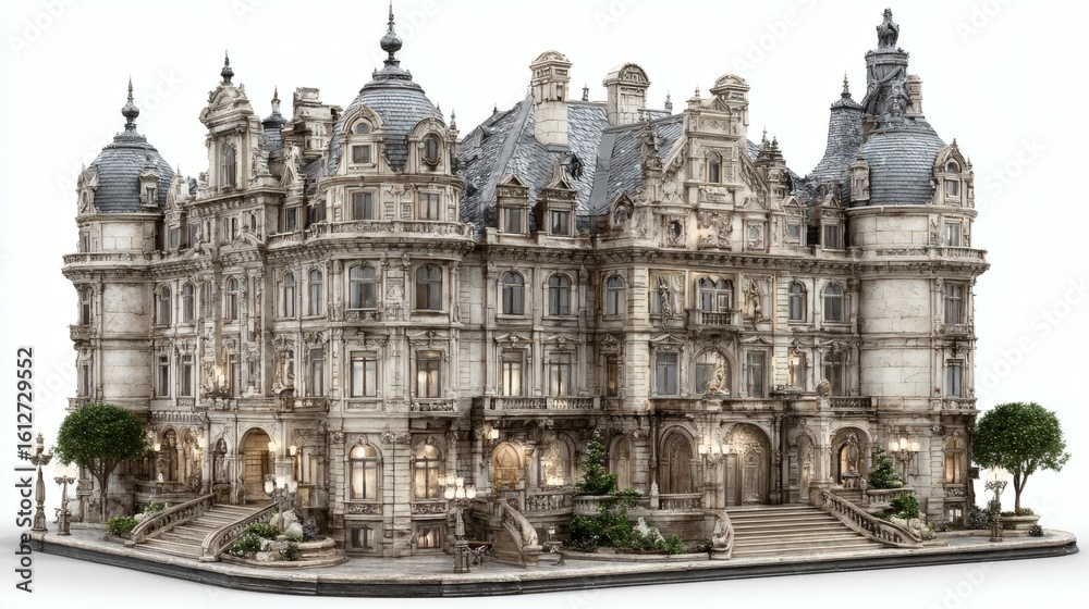 Obraz premium Grand Historic Castle with Ornate Architecture and Tower Features in Elegant Stone Design