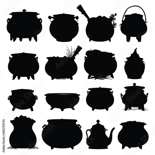 cauldron silhouette set, Black & White silhouette set