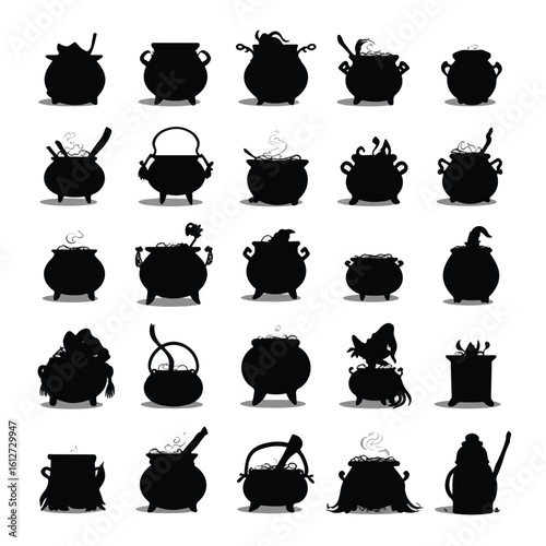 cauldron silhouette set, Black & White silhouette set