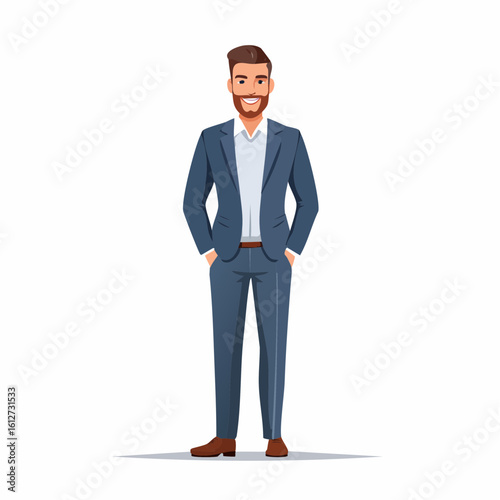 Confident businessman standing in a suit ready to tackle challenges and opportunities