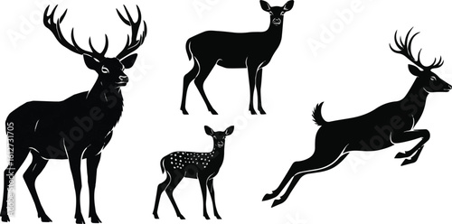 Create a kinds of deferent dear head vector art with white background.