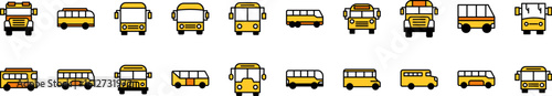 Orange Bus Filled Color Icon Collection. Minimalistic Linear Pictogram for Web and Graphic Design, Apps, Banners, Social Network and Cards