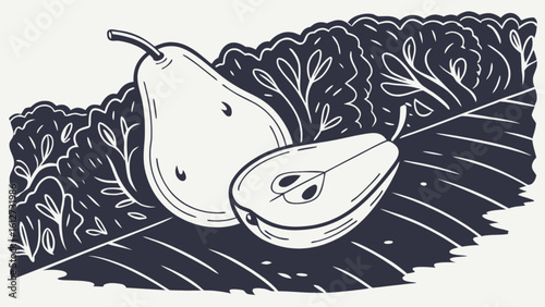 Delicious pears fresh fruit illustration healthy eating pear fruit food drawing organic farm market design art 96