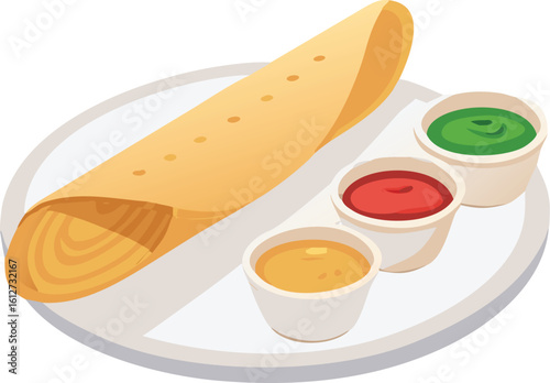 South Indian Dosa with Sambar and Chutney: A Culinary Illustration