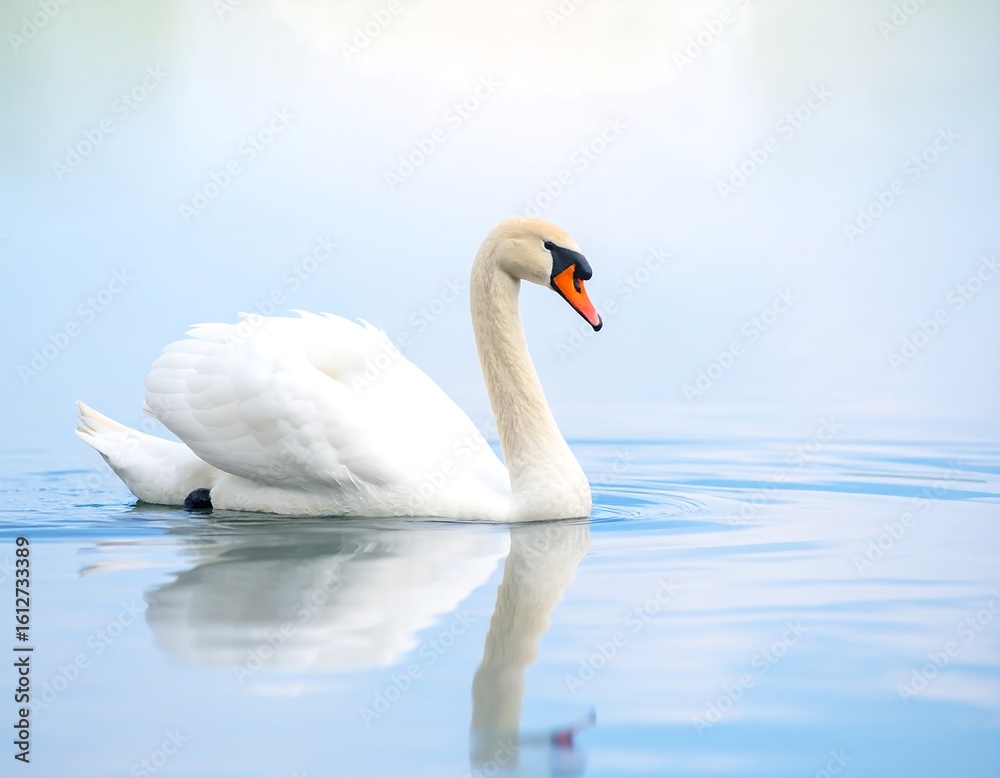 Fototapeta premium Swan gliding on tranquil water