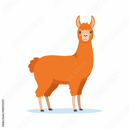 Adorable orange llama cartoon illustration standing on a white background simple style