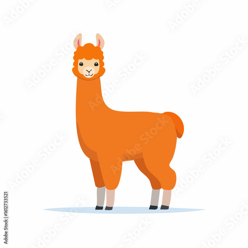 Adorable Cartoon Illustration of an Orange Llama Standing on a White Background