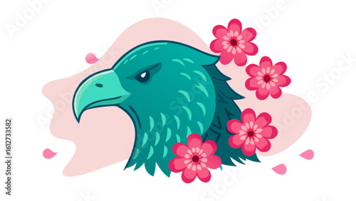 Eagle head illustration with floral design vector art graphic animal bird of prey nature drawing design