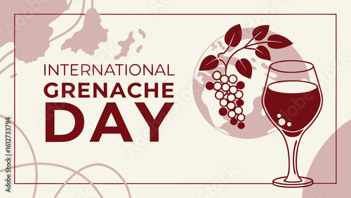 International Grenache Day Vector Art – Elegant Wine Glass with Ruby Grenache & Global Vineyard Map – Sophisticated Wine Celebration