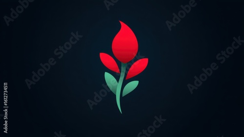 A flower with a red stem and green leaves