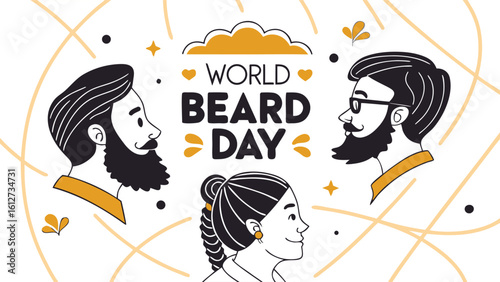 World Beard Day Vector Art – Diverse Beard & Mustache Styles with Global Celebration Theme – Festive, Inclusive Flat Illustration