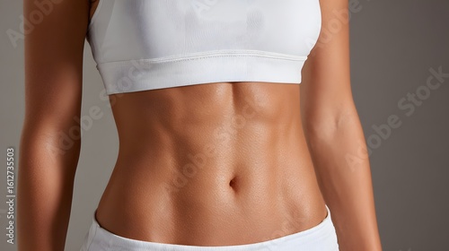 Close-up of a woman's toned abdomen.