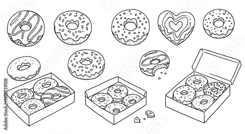 Donut Variety Line Art: Sweet Treat Collection